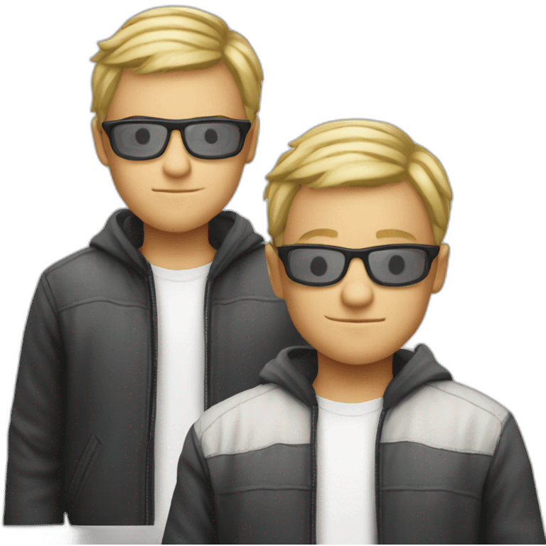 a young boy with short blonde hair with transparent white glasses and a little mostache, he is a hacker emoji