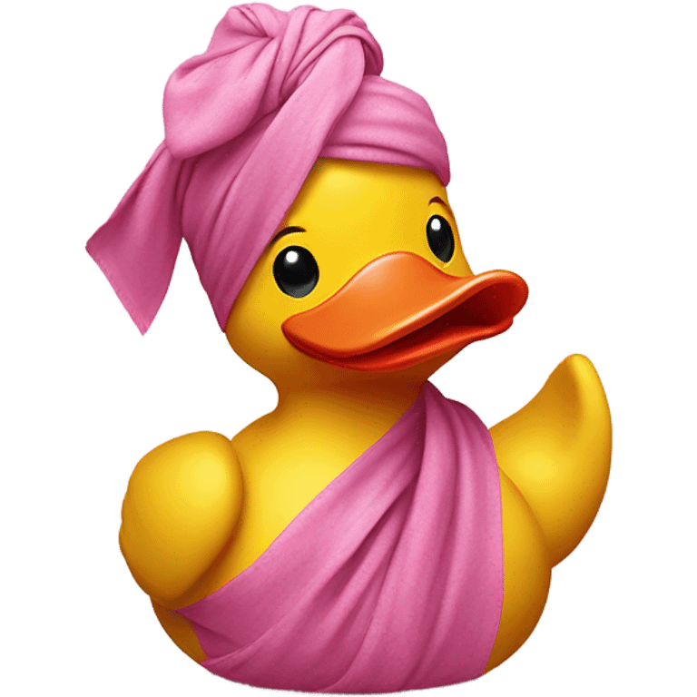 side view of yellow rubber duck with a pink bandana doing yoga while praying (without any wings) emoji