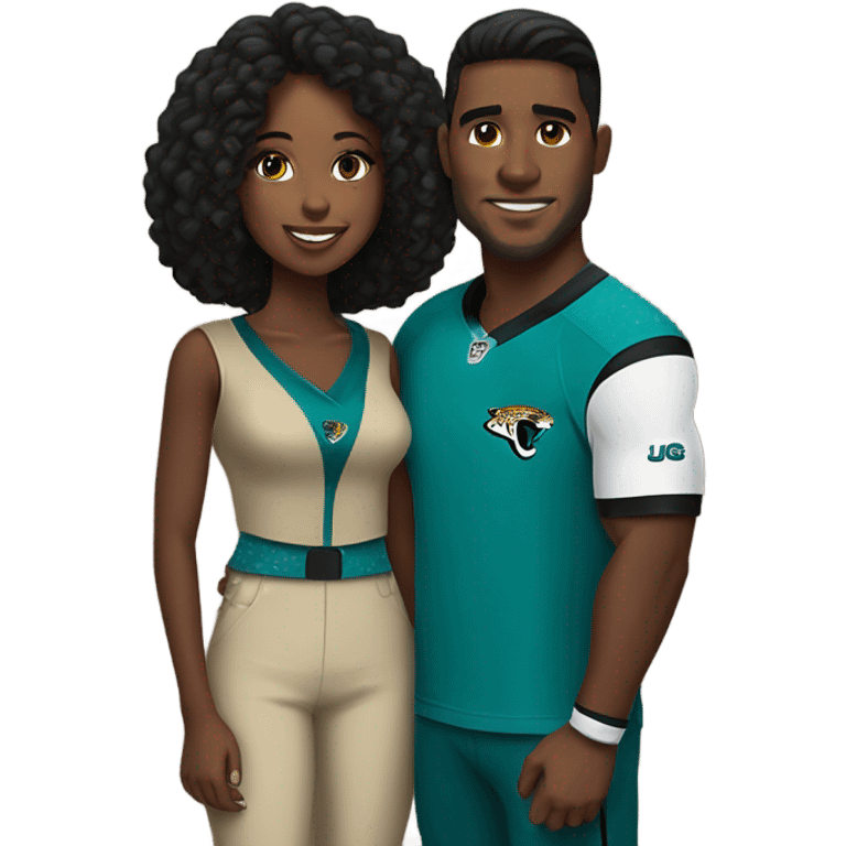 Brown guy and black girl withJacksonville jaguars  clothes holding hands emoji