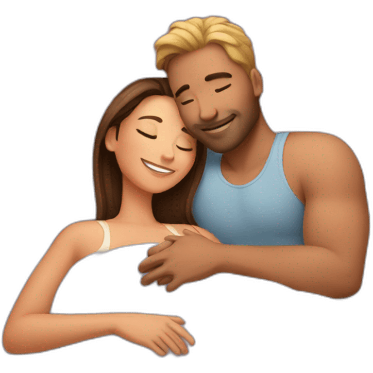 Woman and man cuddling in bed emoji