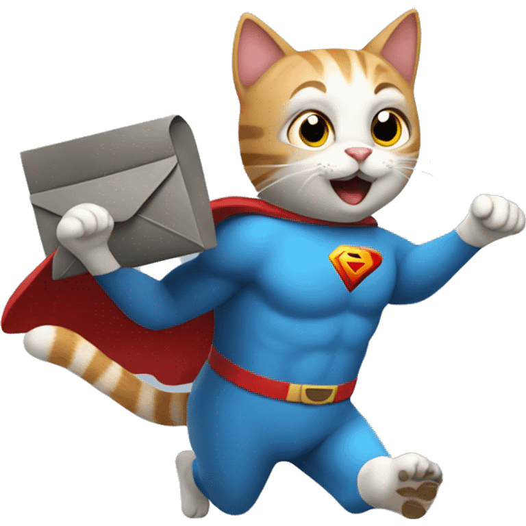 super hero cat that is flying and holding a mailbox emoji