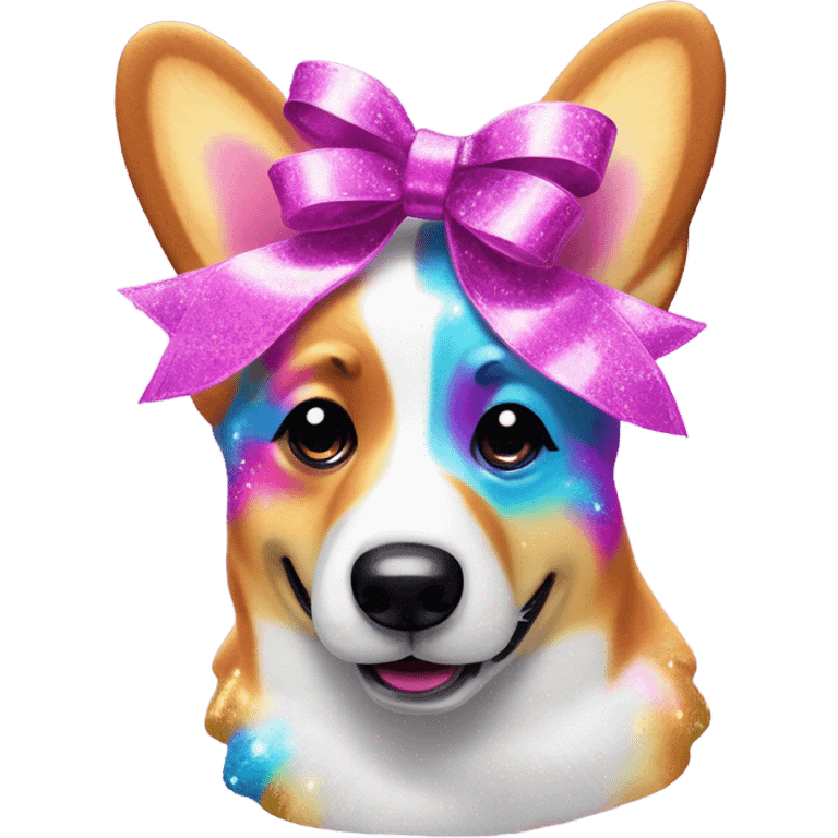 Lisa frank glitter corgi with ribbon bow on head emoji