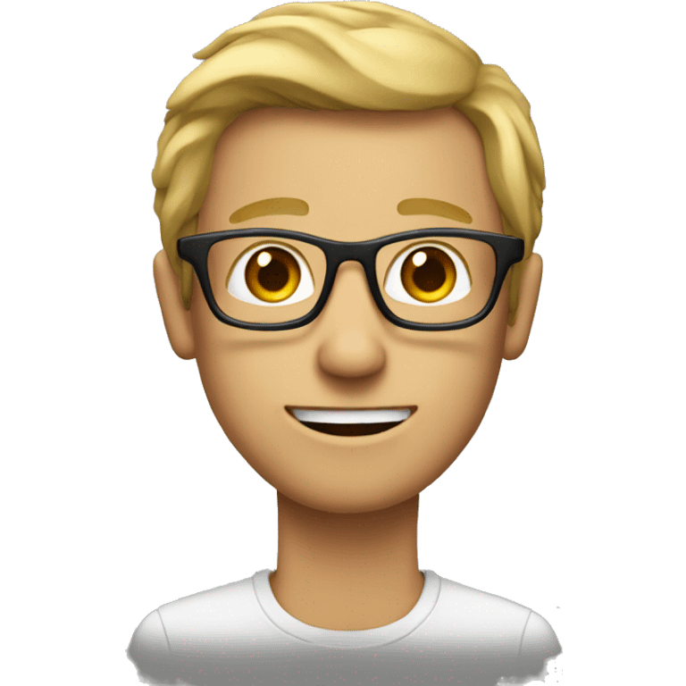 A guy with dirty blonde hair and a long neck with glasses on emoji