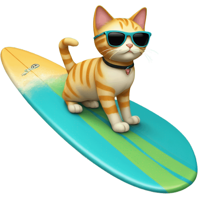 surfing cat with sunglasses￼ emoji