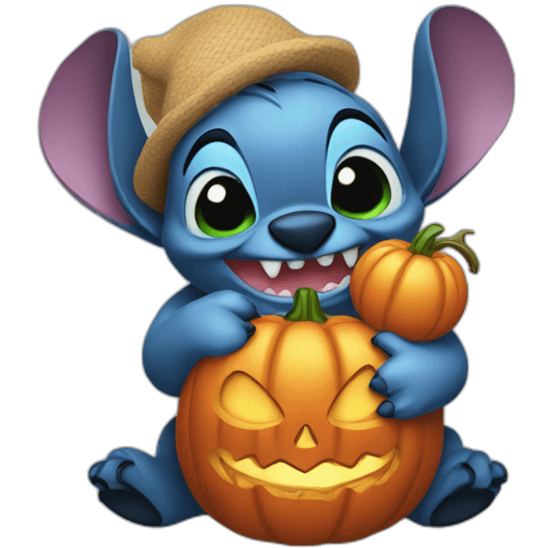 Stitch holding a chumpkin emoji