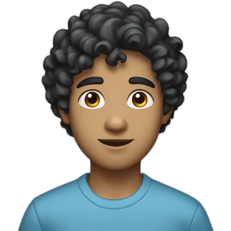 Young cobbler, white skin, black hair, curly hair,short hair, black eyes, wearing a blue shirt emoji