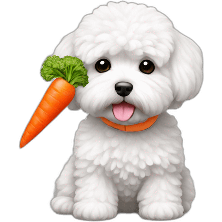 a white maltipoo with a carrot emoji