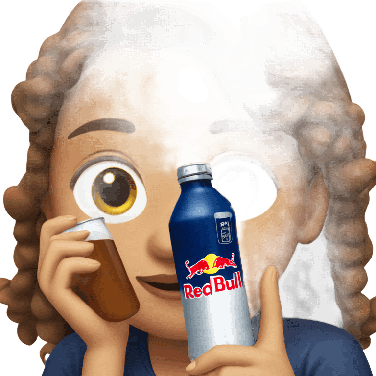 Girl with brown hair drinking red bull emoji