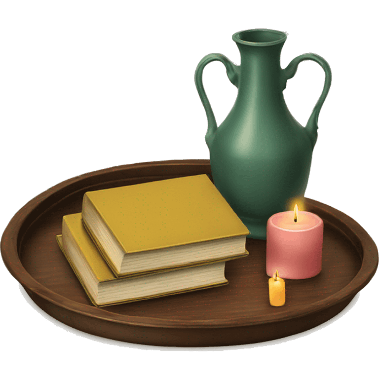 vintage tray with books and candle emoji