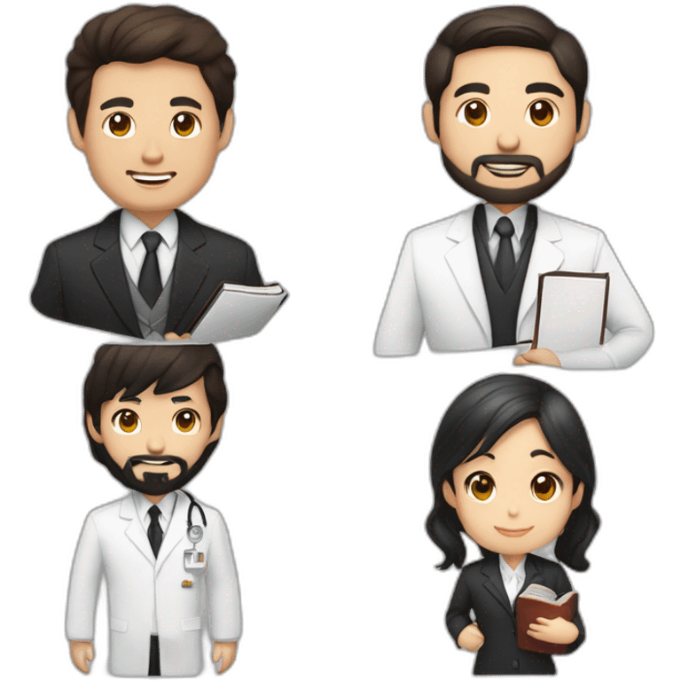 middle age american pastor with dark brown hair with trimmed beard wearing a suit holding a bible, married to woman asian middle age with black shoulder length hair wearing a nurse uniform emoji