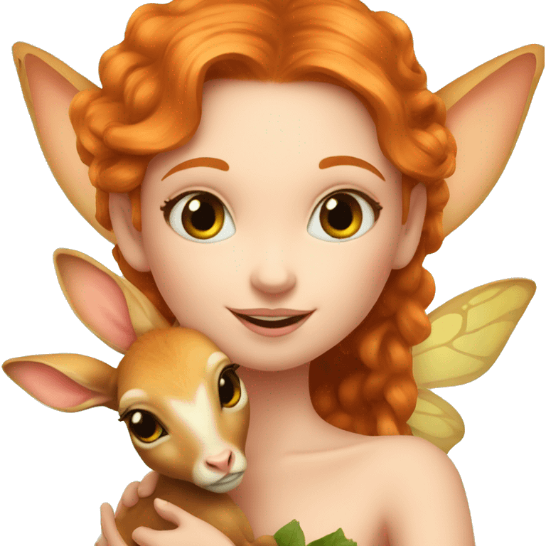 Beautiful ginger fairy with a baby fawn  emoji