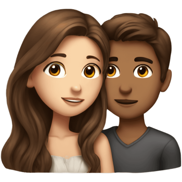 beautiful girl with long brown hair kissing a boy with brown hair emoji