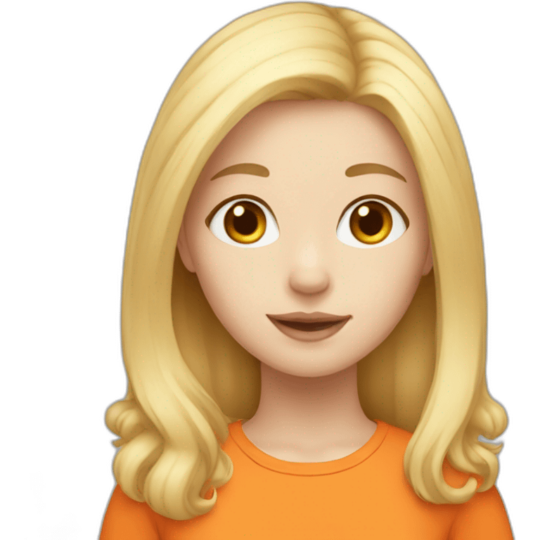 Girl blonde long hair with a orange and white cat emoji