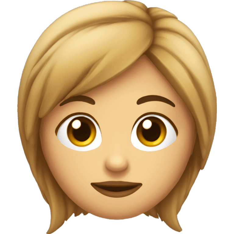 chica pelo castaño,con ojos marrones, con una compu  emoji