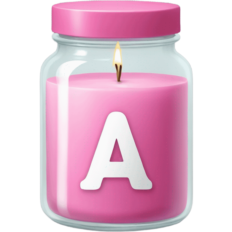 A pink candle in a jar with a white sticker and the inscription a emoji