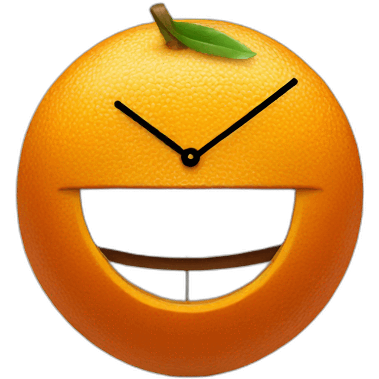 orange clock with eyes and mouth smiling emoji