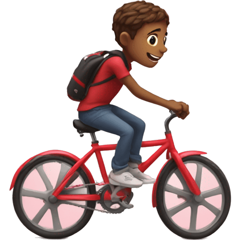 Boy on bicycle rides over a valentine heart emoji