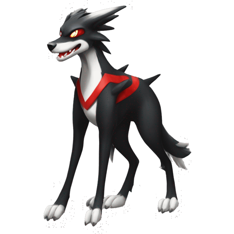 Black Cool Edgy Sergal-Houndoom-Fakémon  with White and Red Edgy markings emoji