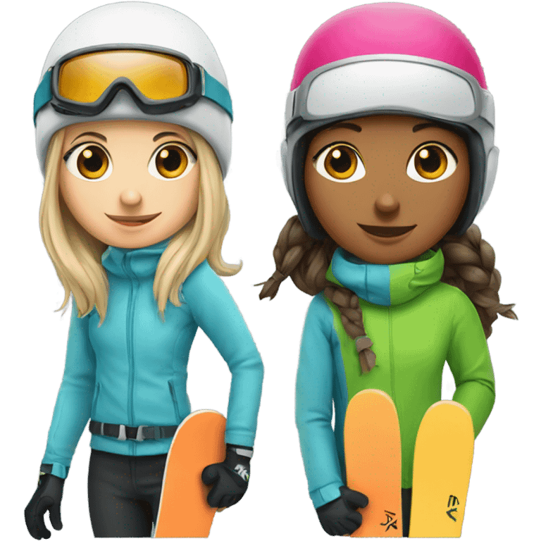 girl snowboarder with girl skier  emoji