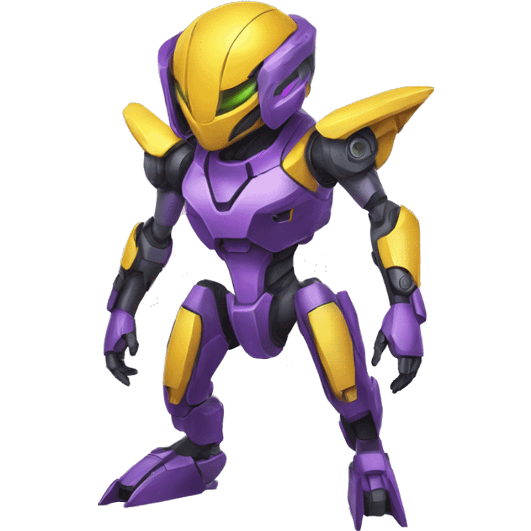 a Genesect-Raptor-Fakémon-Medabot-—hybrid with a futuristic visor-helmet and a suit full body emoji