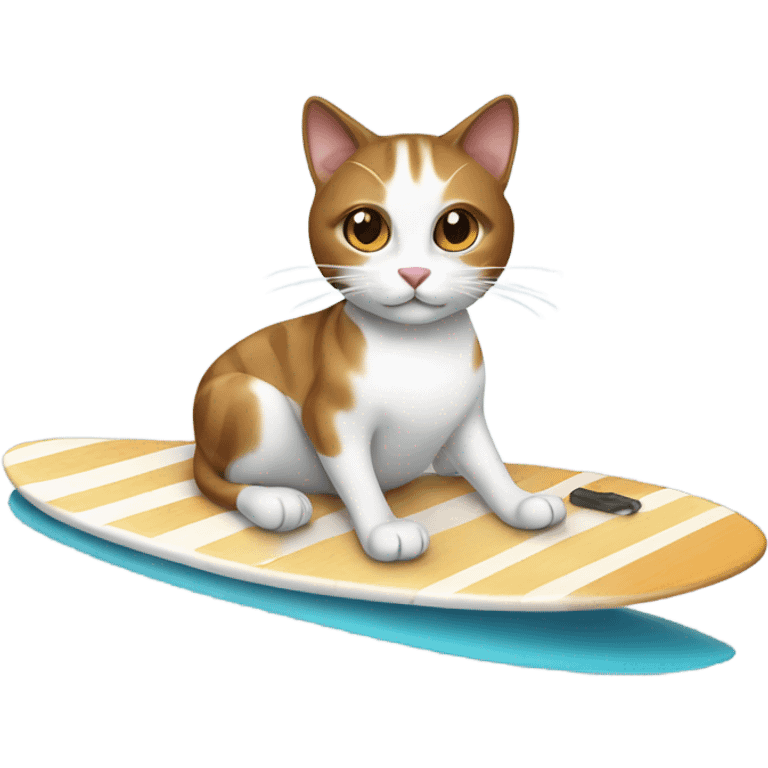 White and brown cat on a surf board emoji