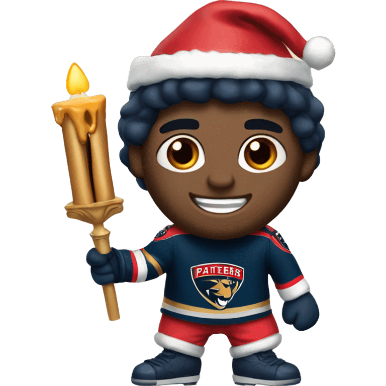 Emoji holding a menorah and wearing Santa hat and a Florida panthers Jersey emoji