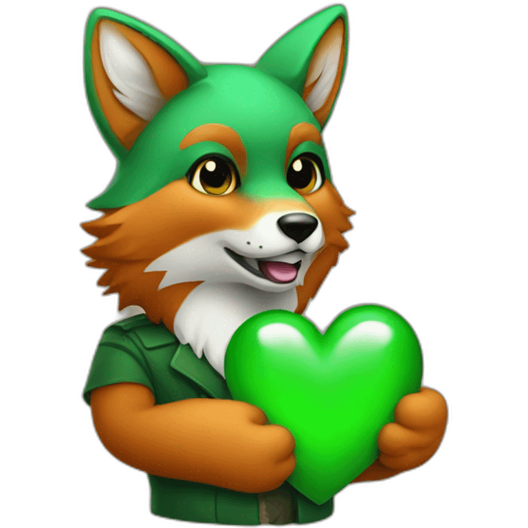 Fox with a green heart in his hand  emoji