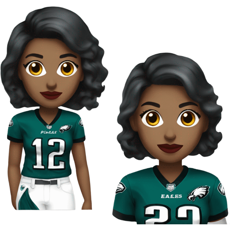  White female dark hair red lips wearing Philadelphia Eagles jersey emoji