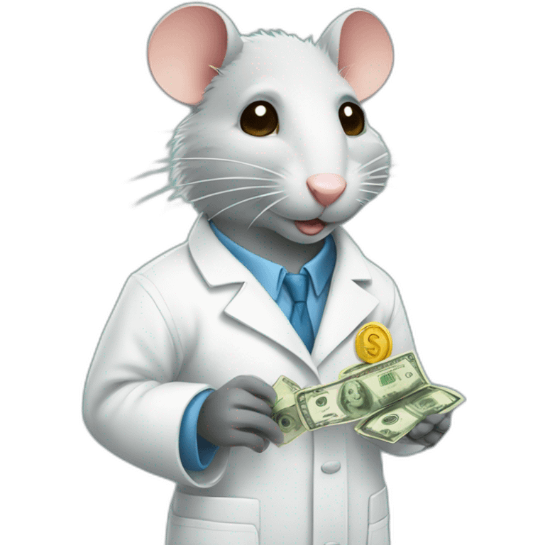 Rat in lab coat with money emoji