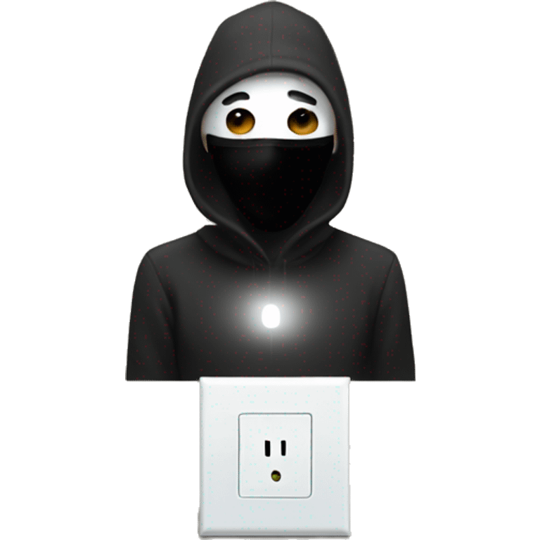 Person with black full face mask and a light switch  emoji