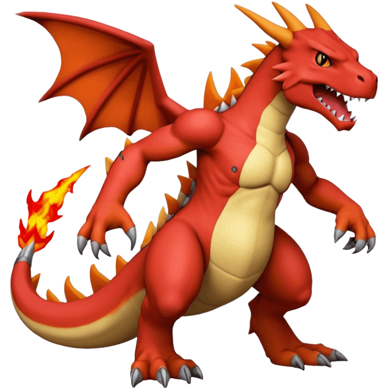 Cool edgy Guilmon-Agumon-Charizard-Digimon, full body emoji