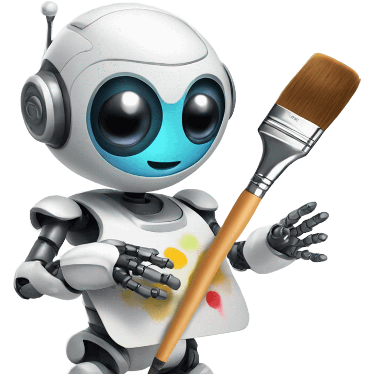 cute robot holds a palette with paints and a brush emoji