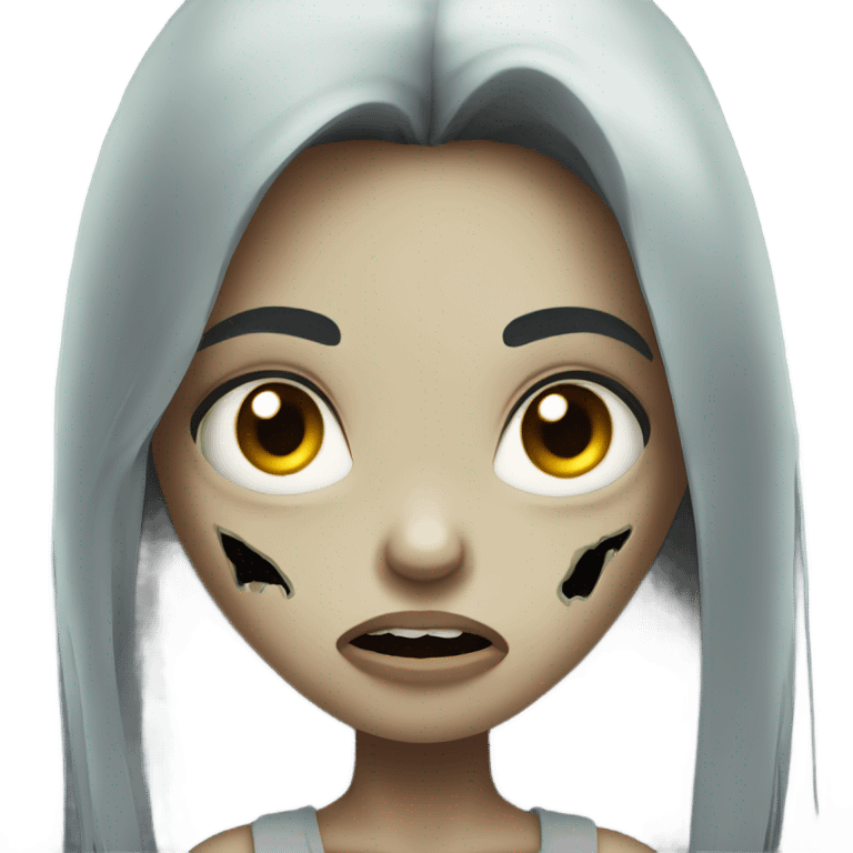 girl zombie with black long hair with teeth and serious face  emoji