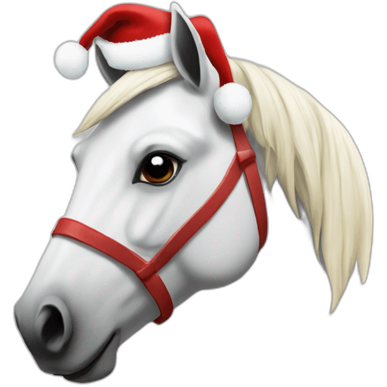 Withe horse with a Santa hat  emoji