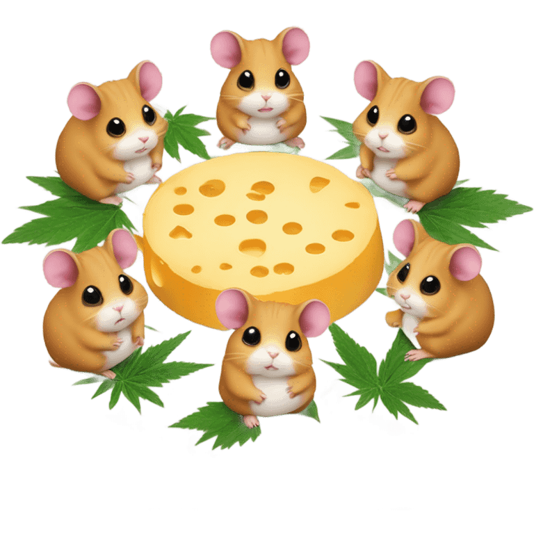 alien hamster cult with cheese and weed emoji