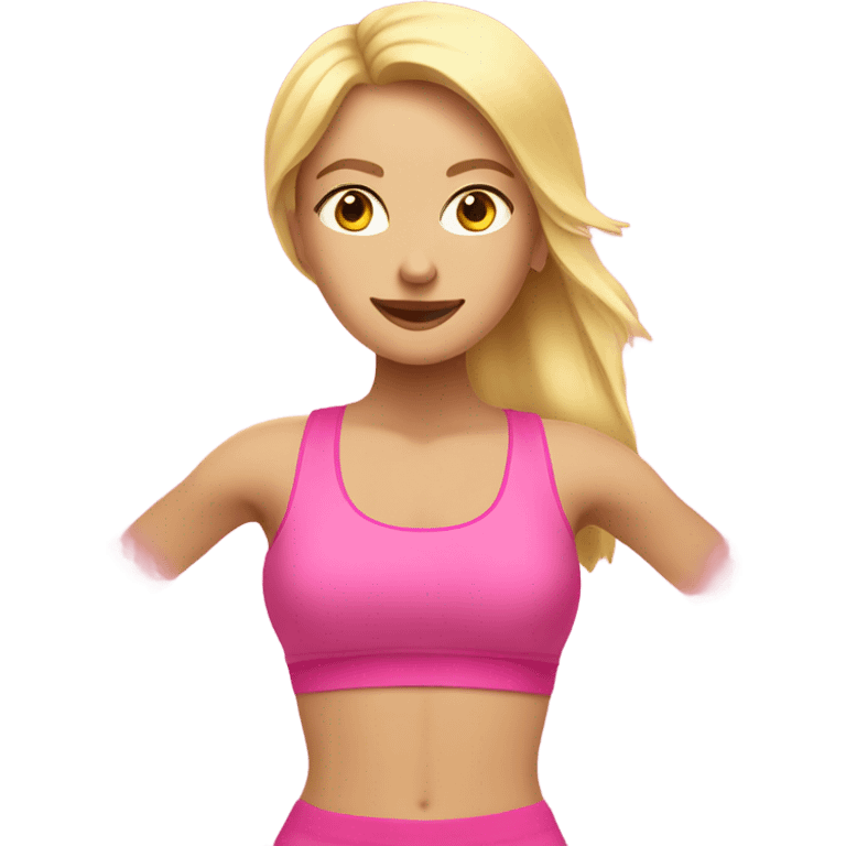 blonde woman working out in pink emoji