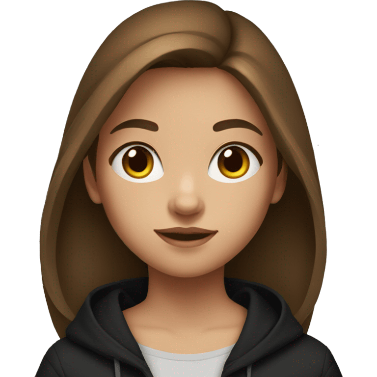 young girl, brown hair, black hoodie emoji