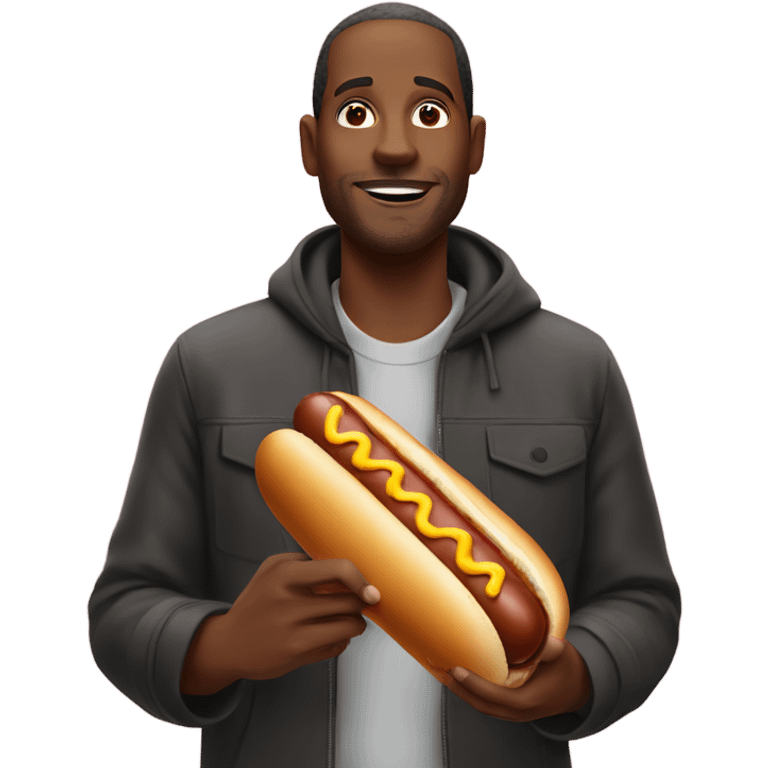 black man eating big hot dog emoji