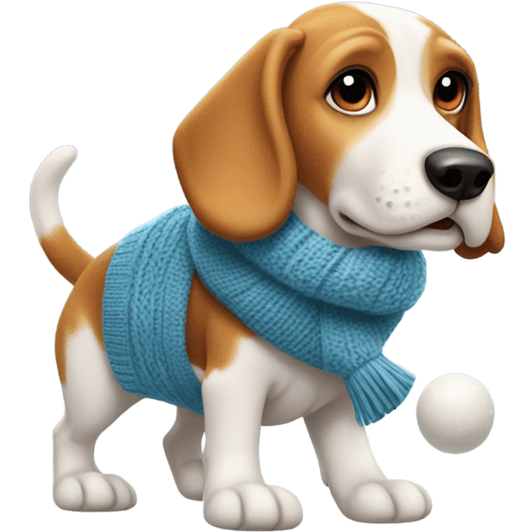 Beagle with winter clothes and snowball fight emoji