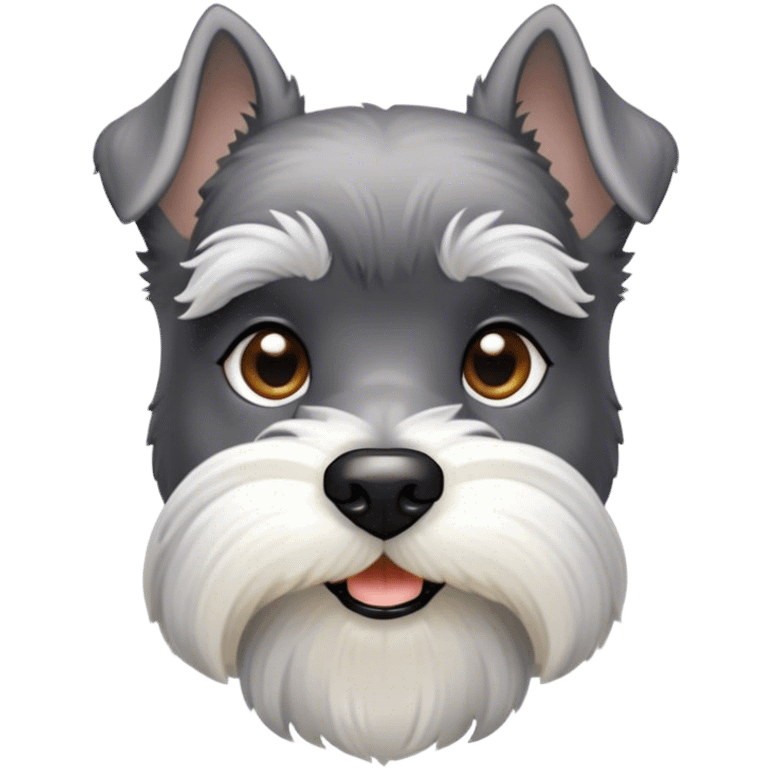 Cinematic Noble Miniature Schnauzer Portrait Emoji, Standing with a proud and stately demeanor, showcasing a sharply defined, salt-and-pepper fur with distinguished eyebrows and a confident, alert expression, simplified yet exquisitely detailed, glowing with a refined, dignified radiance, high shine, exuding intelligence and classic noble charm, soft glowing outline, capturing the essence of a noble Miniature Schnauzer that commands attention with effortless style! emoji