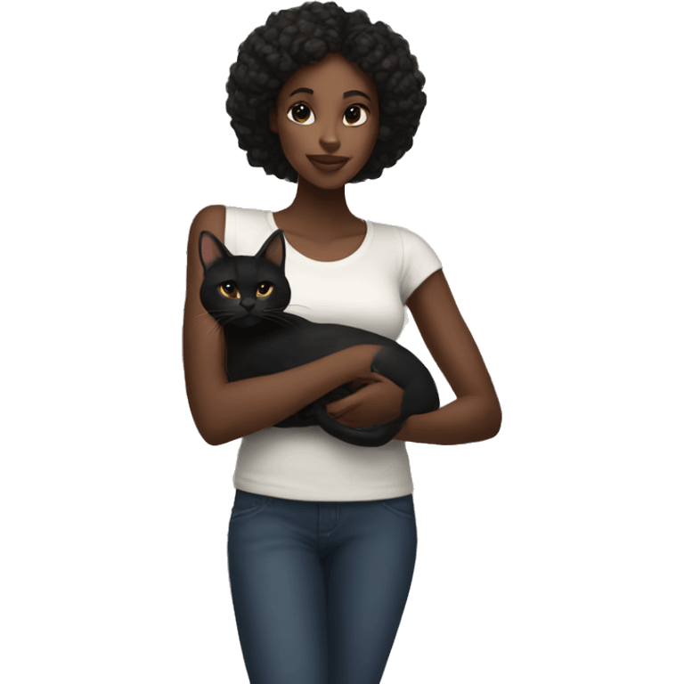 A black girl with a black cat emoji