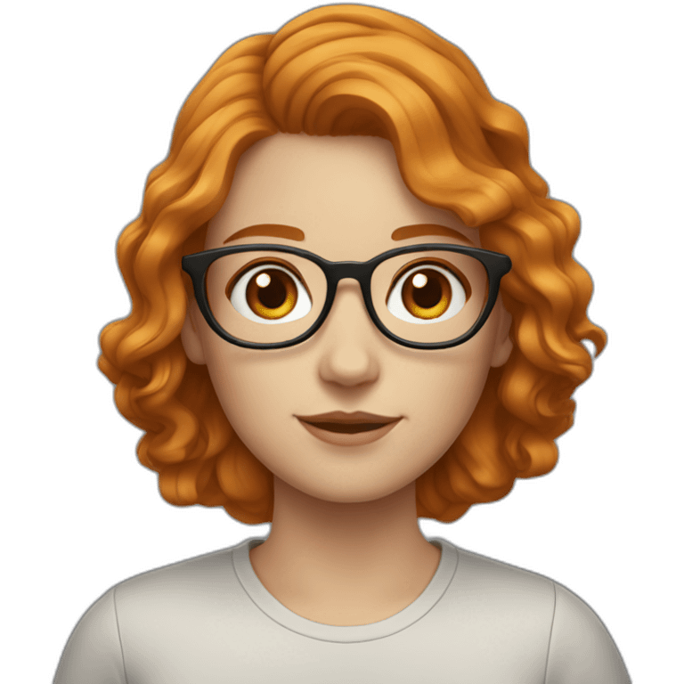 white girl with short wavy ginger hair and square glasses emoji