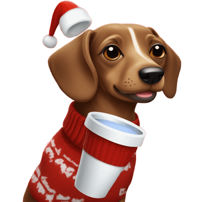 Sausage dog wearing Christmas sweater drinking hot chocolate  emoji