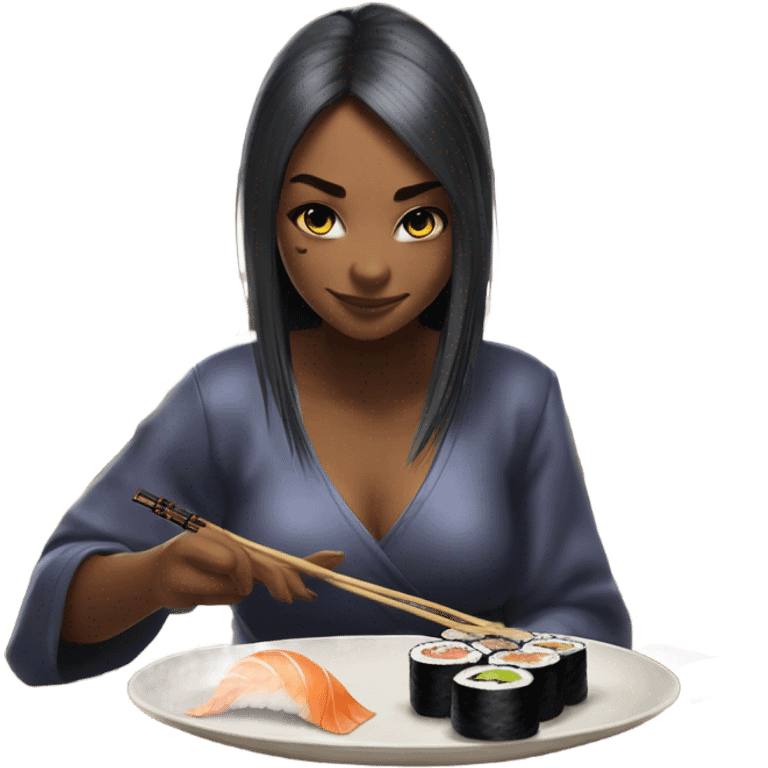 Namielle from monster hunter eating sushi emoji