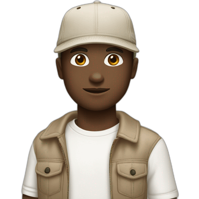 man in a burberry cap with a white t-shirt with white skin colour emoji