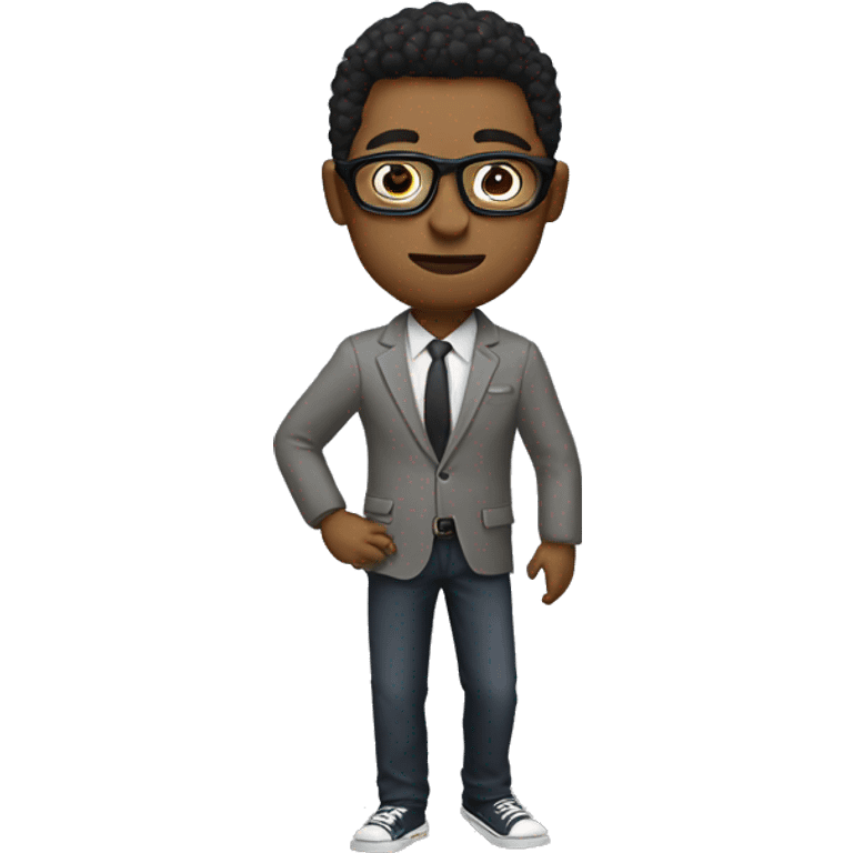 a man wearing jacket and a pant wearing a spects and ring in his ring finger emoji