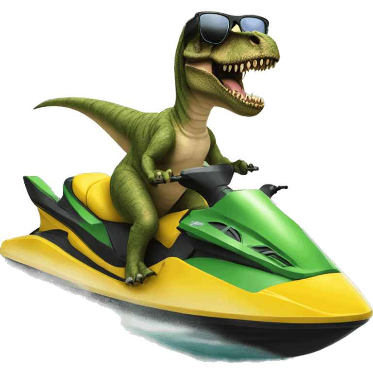 t rex wearing sunglasses riding a jetski emoji