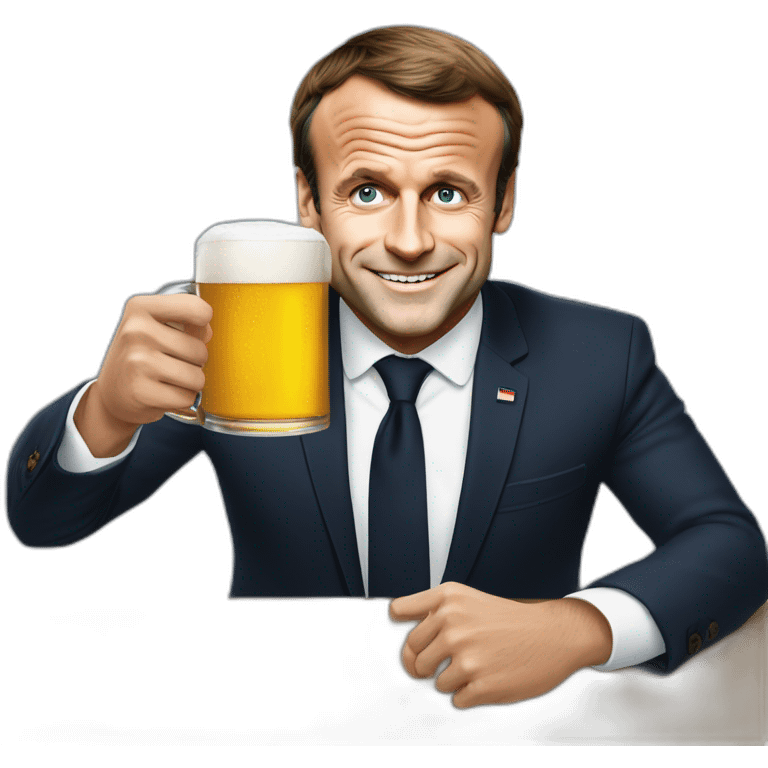 Emmanuel Macron avec une bière emoji