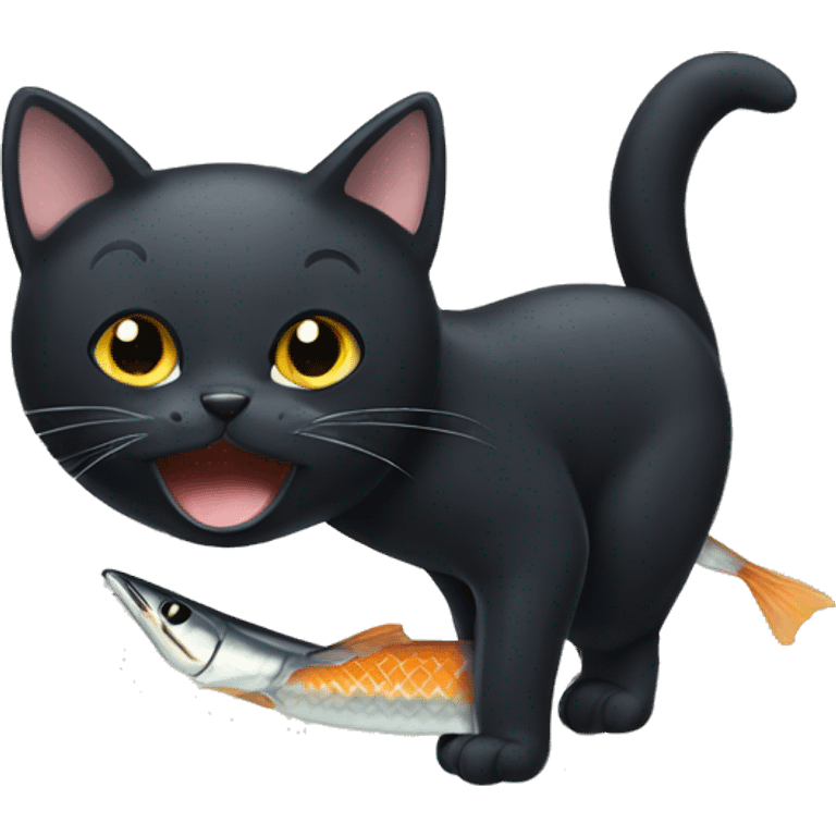 Black cat eating fish  emoji