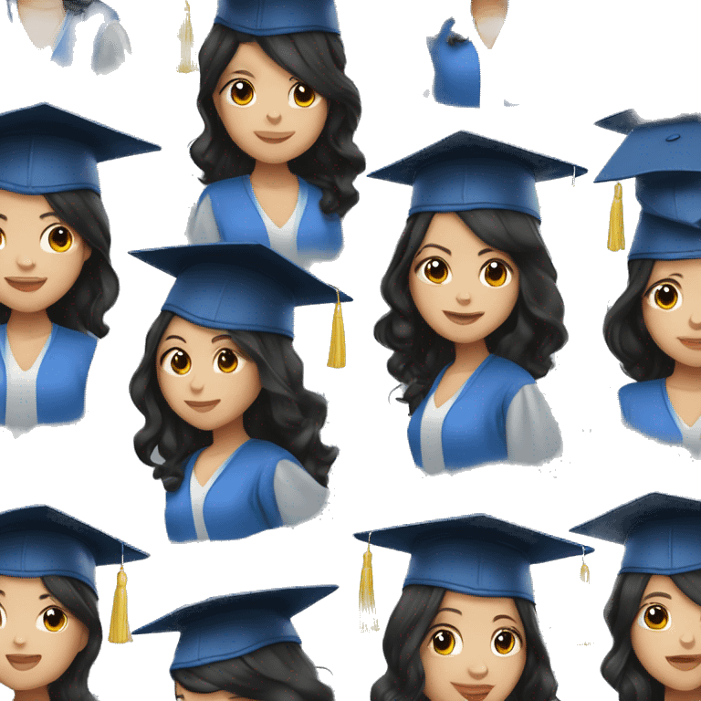 asian girl wearing blue graduation cap with long curly black hair emoji